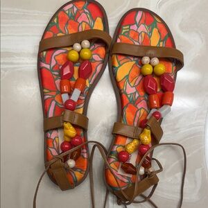 Antonio Melani Beaded Gladiator lace up ankle wrap Sandals